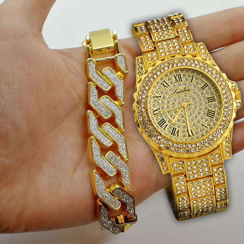 VVS Jewelry hip hop jewelry Drizzy Geometric Chain Bracelet + Watch Set