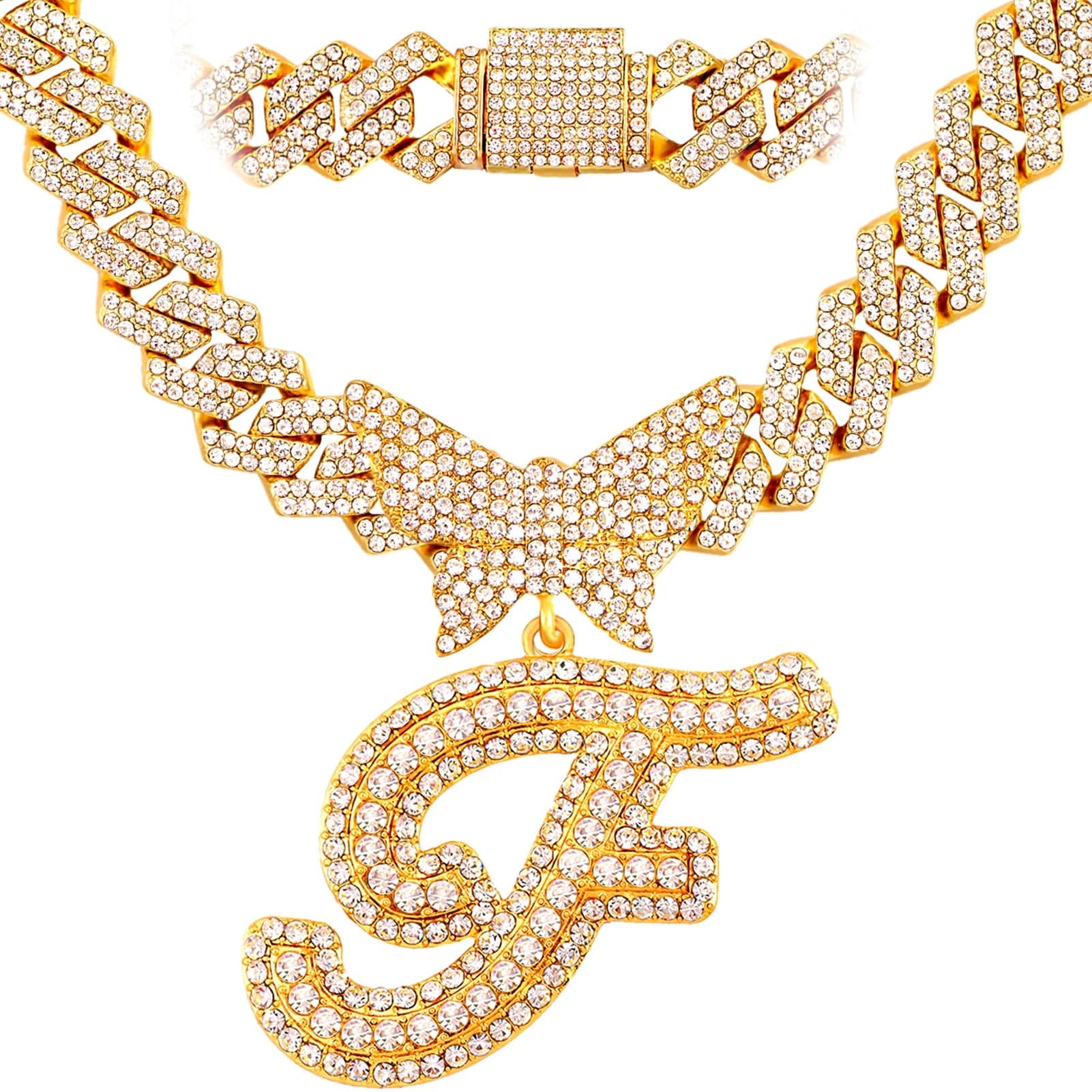VVS Jewelry hip hop jewelry F / Gold Bling Butterfly Letter Cuban Link Chain
