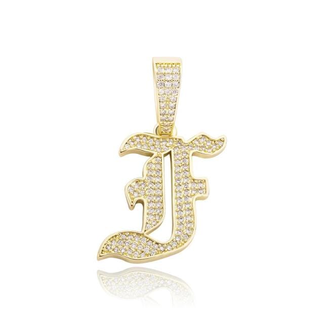 VVS Jewelry hip hop jewelry F / Gold VVS Jewelry Old English Initial Pendant Necklace