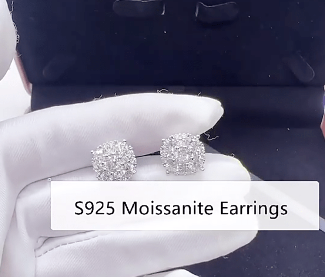 VVS Jewelry hip hop jewelry Flower Cluster 925 Sterling Silver Moissanite Earrings