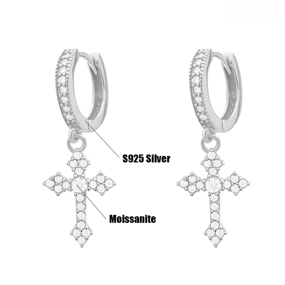 VVS Jewelry hip hop jewelry Flower Cross 925 Silver Moissanite Earrings