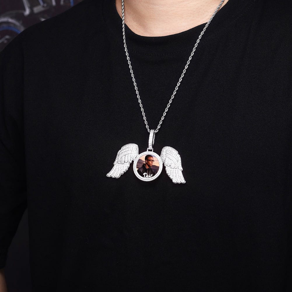 VVS Jewelry hip hop jewelry Fully Iced Angel Wings Custom Photo Chain