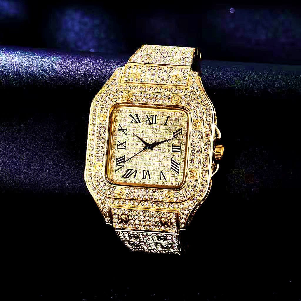 VVS Jewelry hip hop jewelry Fully Iced Roman Square Bezel Watch + FREE Iced Bangle