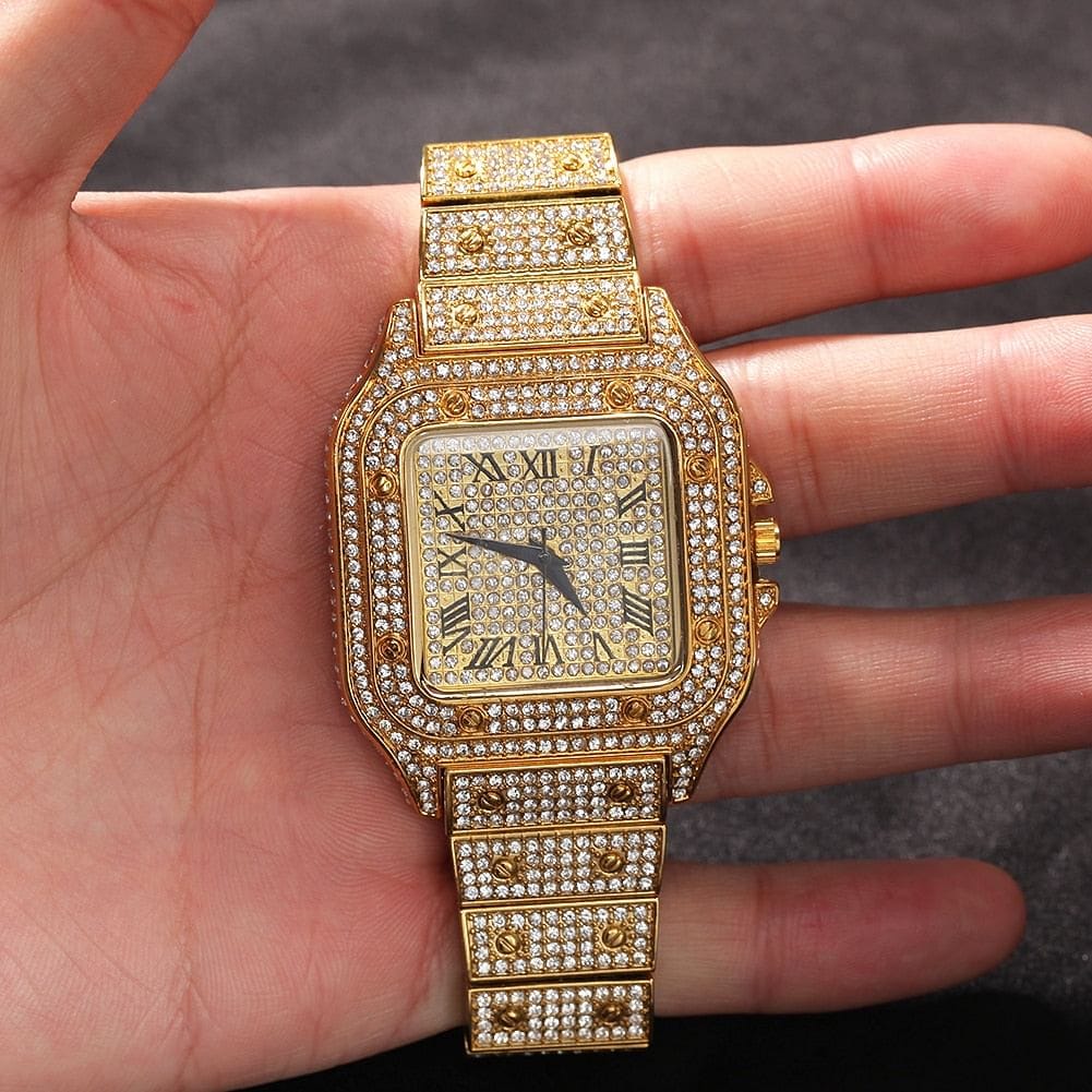 VVS Jewelry hip hop jewelry Fully Iced Square Stainless Steel Roman Watch