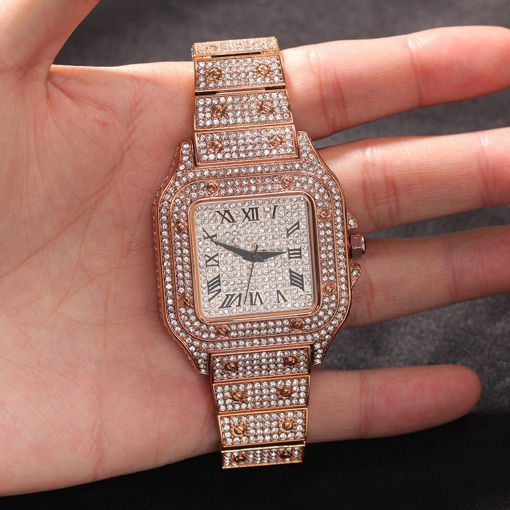 VVS Jewelry hip hop jewelry Fully Iced Square Stainless Steel Roman Watch