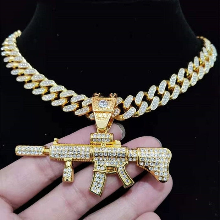 B5fully Rapper Fully Iced Submachine Gun Pendant Rapper Necklace