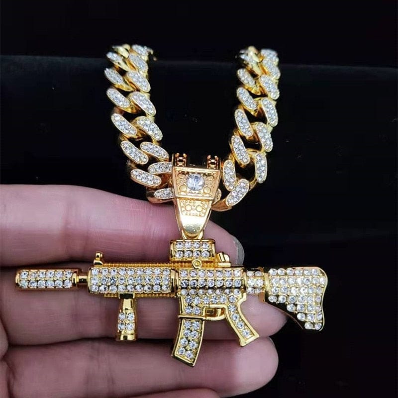 VVS Jewelry hip hop jewelry Fully Iced Submachine Gun Pendant Rapper Necklace