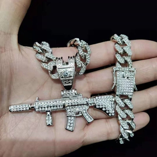 B5fully Rapper Fully Iced Submachine Gun Pendant Rapper Necklace