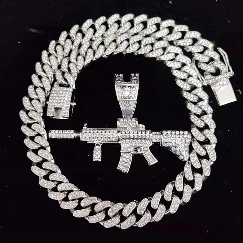 VVS Jewelry hip hop jewelry Fully Iced Submachine Gun Pendant Rapper Necklace