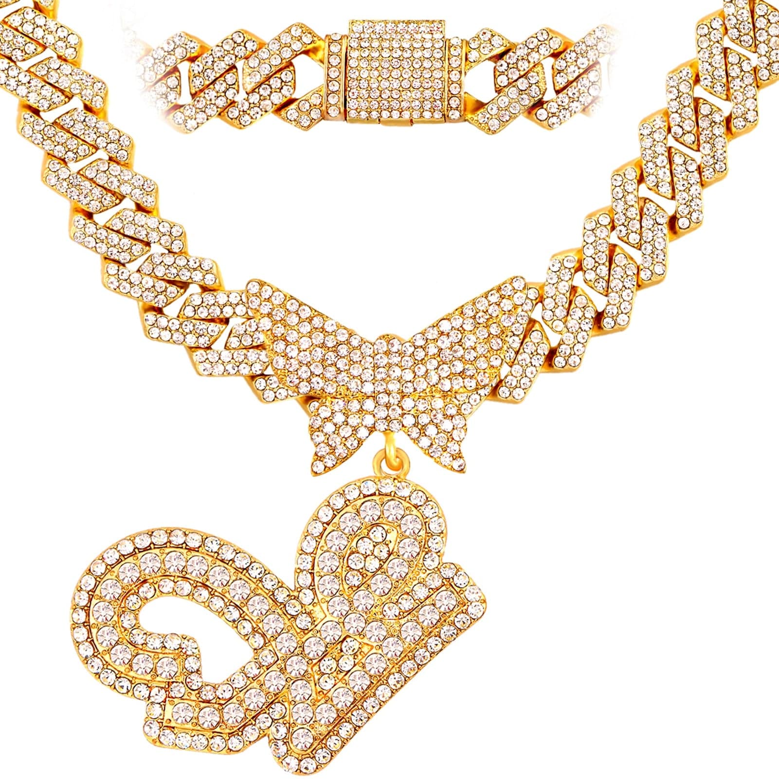 VVS Jewelry hip hop jewelry G / Gold Bling Butterfly Letter Cuban Link Chain
