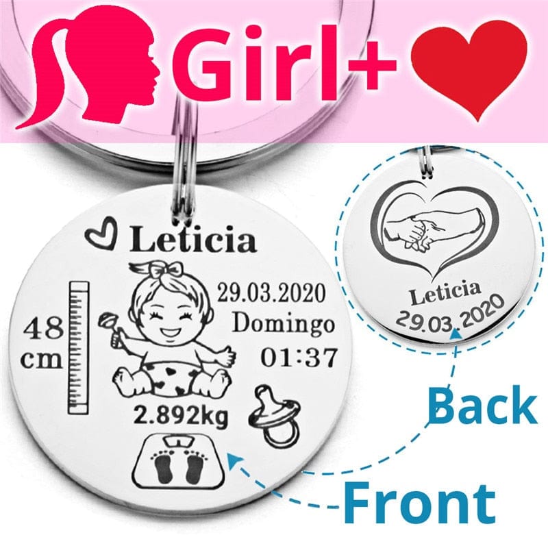 VVS Jewelry hip hop jewelry Girl and Heart Custom Newborn Baby Engraved Name Keychain