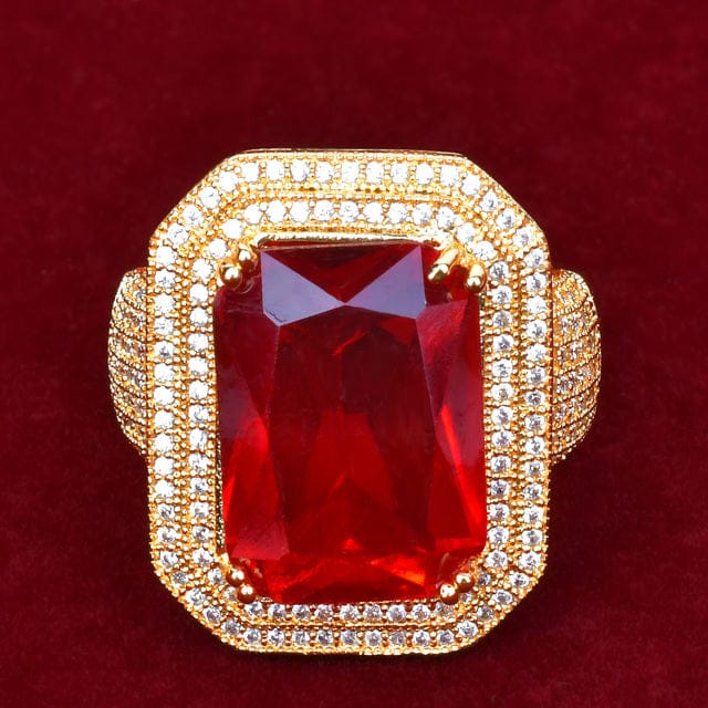 VVS Jewelry hip hop jewelry Gold / 12 VVS Jewelry Red Synthetic Ruby Royal Ring