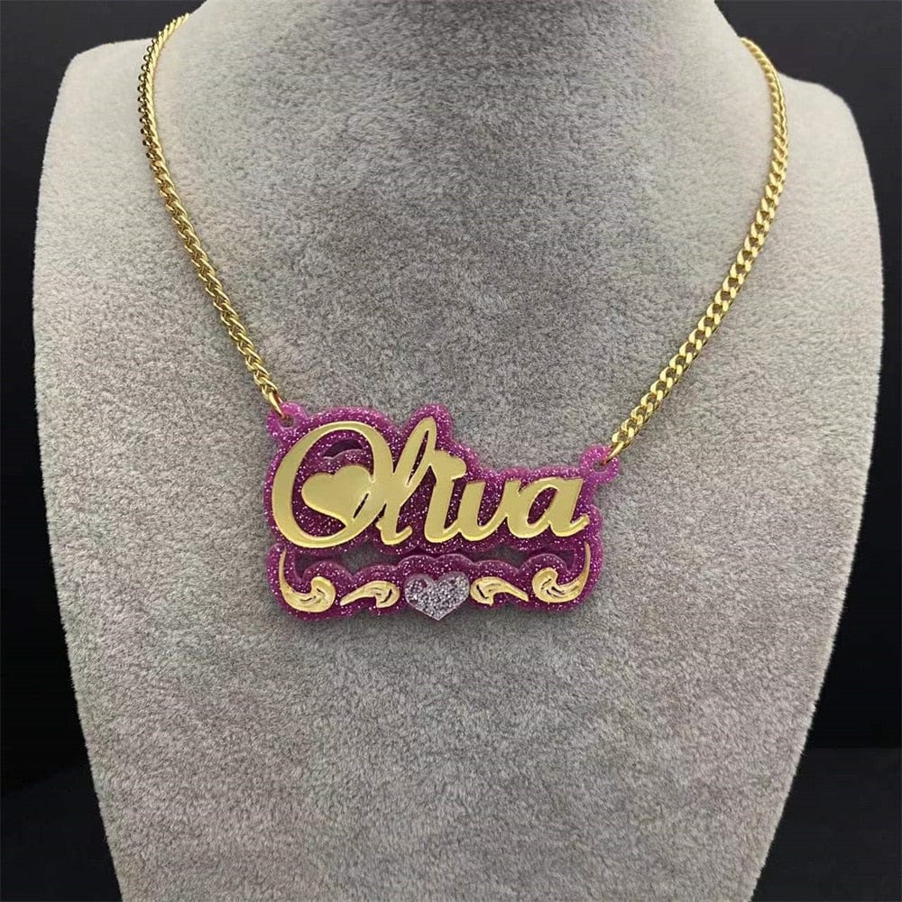 VVS Jewelry hip hop jewelry Gold / 14 Inch for Kids / Style 3 Custom Glitz Double Plated Name Necklace