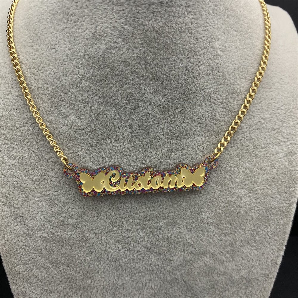 VVS Jewelry hip hop jewelry Gold / 14 Inch for Kids / Style 5 Custom Glitz Double Plated Name Necklace