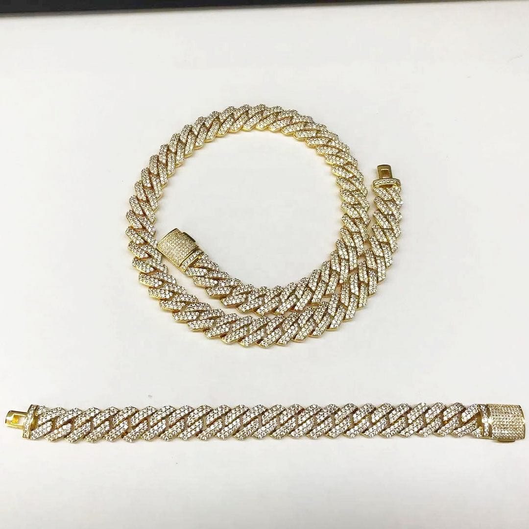 VVS Jewelry hip hop jewelry Gold / 18" / 14mm VVS Jewelry 18k Gold/Silver Prong Miami Cuban Chain + FREE Cuban Bracelet (Today Only)