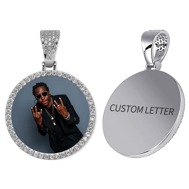 VVS Jewelry hip hop jewelry Gold / 18 inch Rope chain / Circle Iced Engraved Custom Circle Photo Pendant