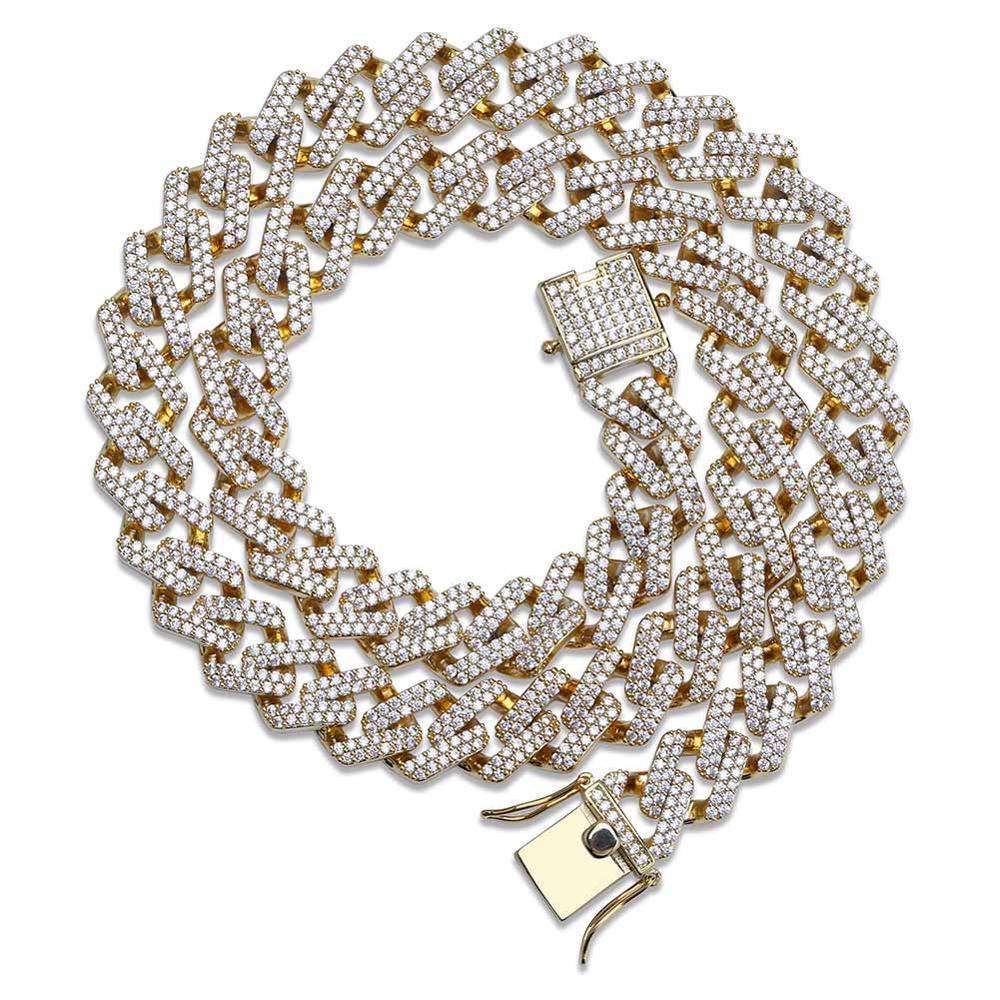 VVS Jewelry hip hop jewelry Gold / 18 inch / Short VVS 18k Gold/Silver Prong Miami Cuban Chain