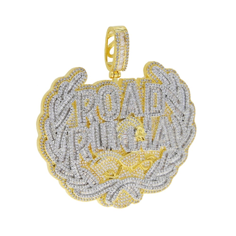 VVS Jewelry hip hop jewelry Gold / 18 Inches Road Runna Badge Micro Pave Iced Pendant