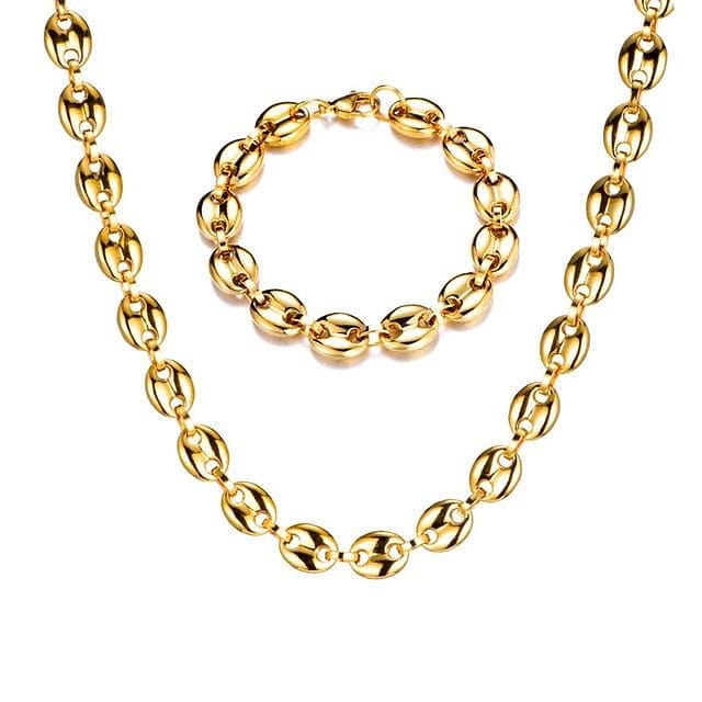 VVS Jewelry hip hop jewelry Gold (1set) Gold/Silver Coffee Bean link chain + FREE Bracelet Bundle