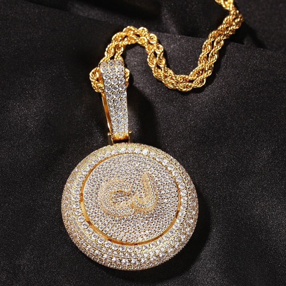 VVS Jewelry hip hop jewelry Gold / 20 Inch Rope Chain / 1 Letter VVS Jewelry Rotating Custom Pendant