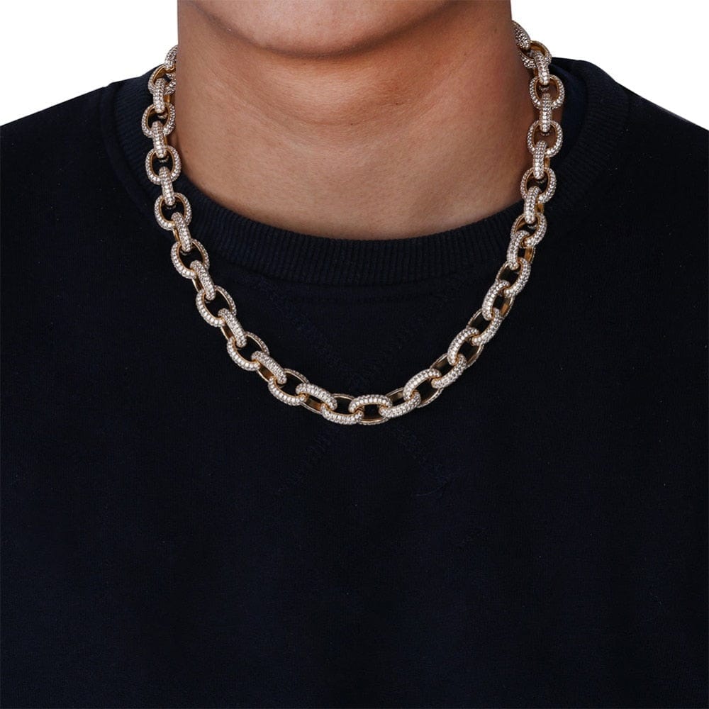 VVS Jewelry hip hop jewelry Gold / 22inch Fully Iced 15MM Icy Rolo Chain