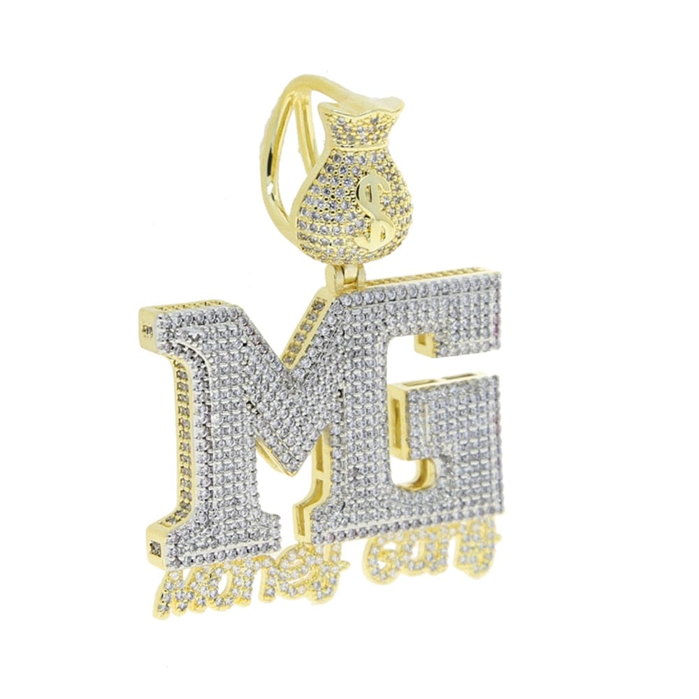 VVS Jewelry hip hop jewelry Gold / 24 Inches Iced Out Money Gang Badge Pendant Chain