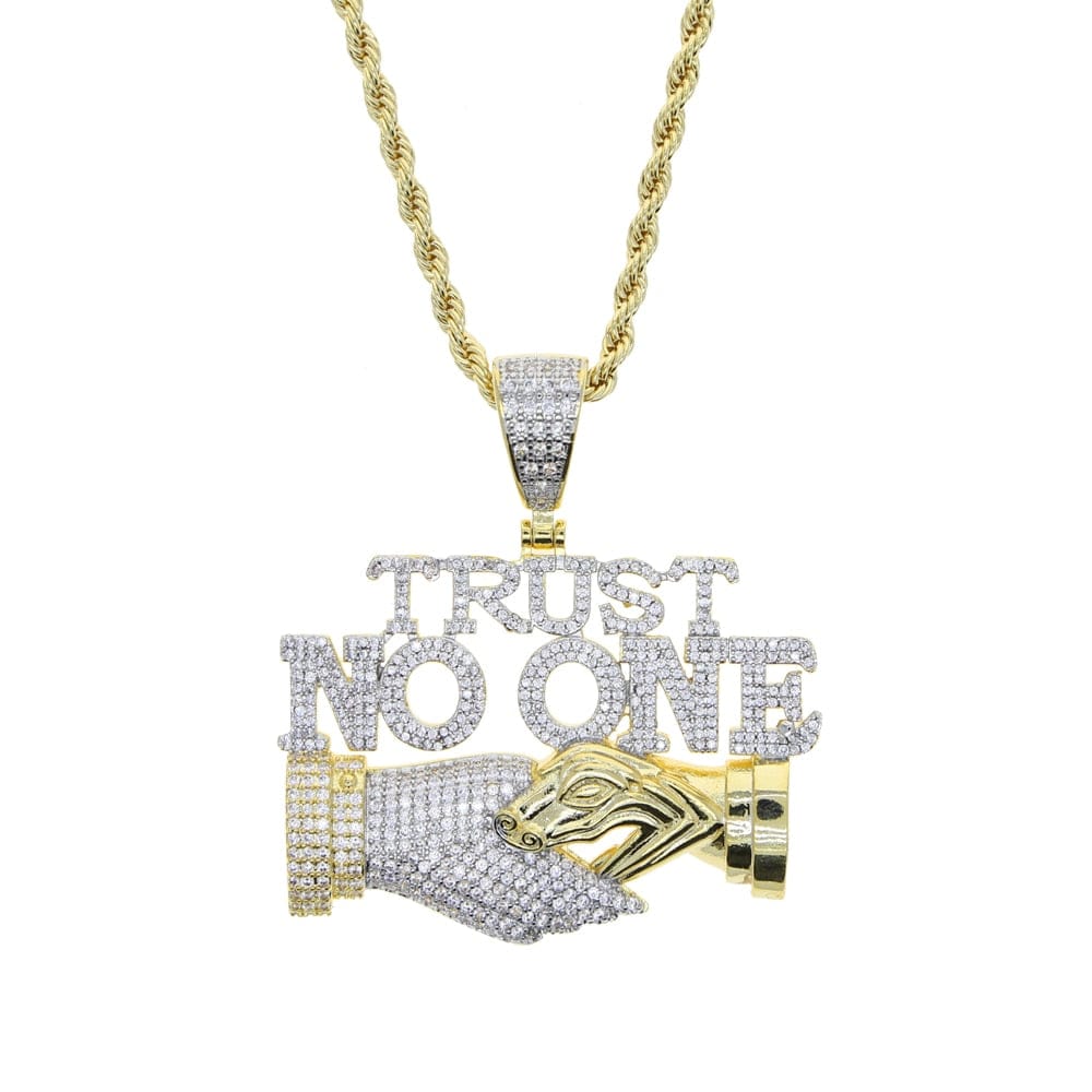 VVS Jewelry hip hop jewelry Gold 24inch Iced Out Trust No One with Double Hand Pendant