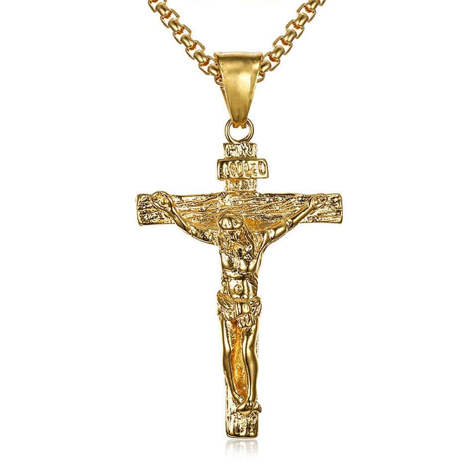 VVS Jewelry hip hop jewelry Gold / 26 Inches Stainless Steel INRI Crucifix Pendant Chain