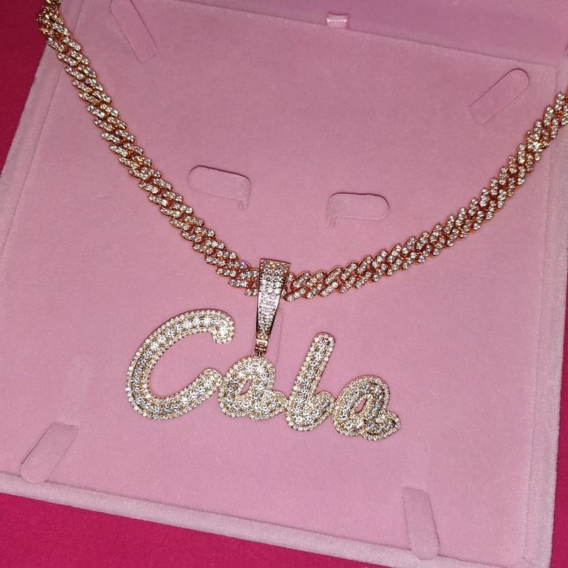 VVS Jewelry hip hop jewelry GOLD / 3letters / 20INCH VVS Jewelry Custom Cursive Cuban Letter Pendant