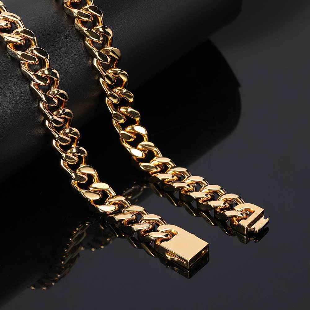VVS Jewelry hip hop jewelry Gold / 3mm rope chain / 24inch 12mm 316L Stainless Steel Hollow Cuban Chain + Free Cuban Bracelet