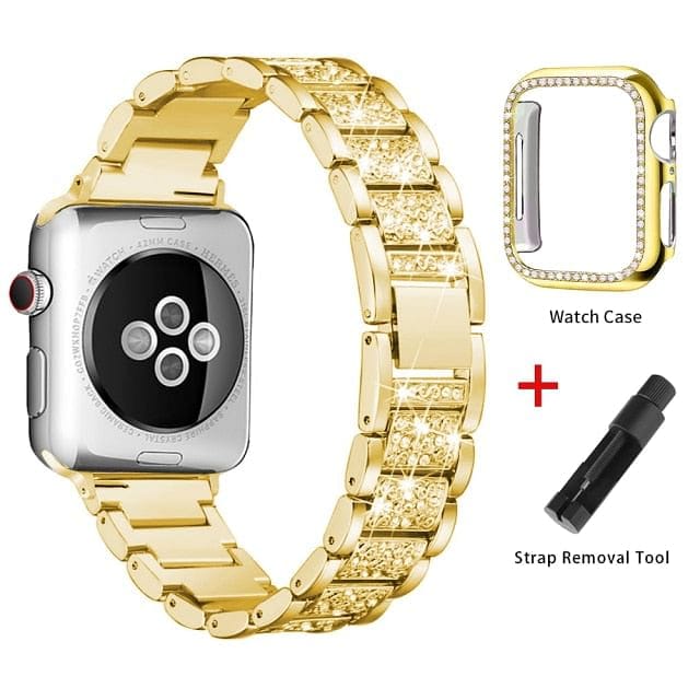 VVS Jewelry hip hop jewelry Gold / 44mm VVS Jewelry Iced Out Apple Watch Band + FREE Case