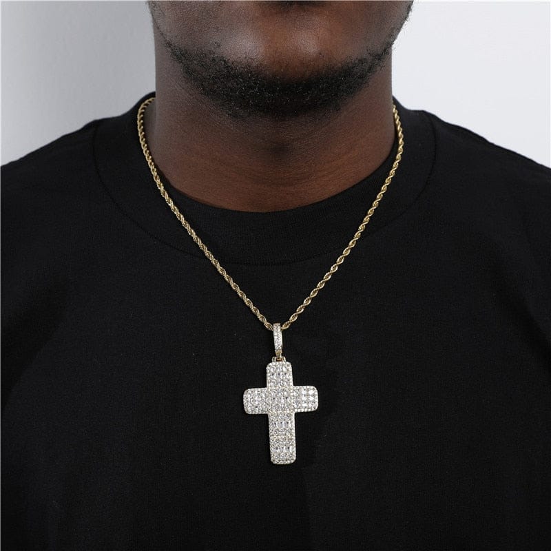 VVS Jewelry hip hop jewelry Gold / 4mm Rope Chain / 20 Inch VVS Jewelry Fully Iced Ascher Cut Cross Pendant