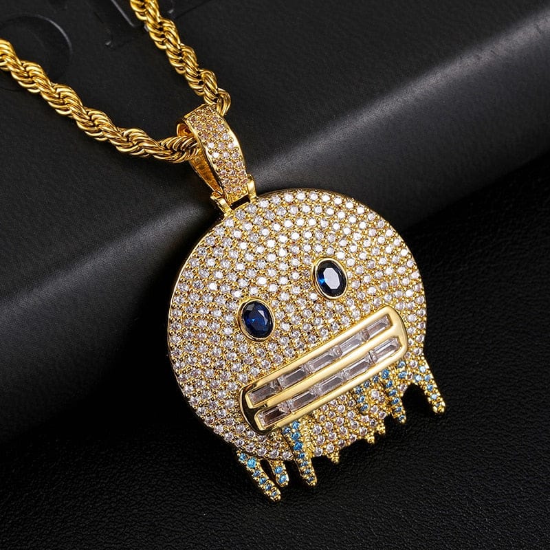 VVS Jewelry hip hop jewelry Gold / 4mm Rope Chain / 22inch Frozen Emoji Pendant Necklace