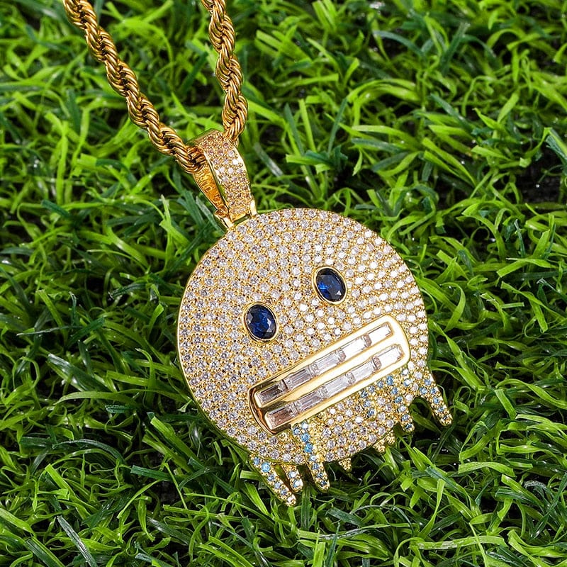 VVS Jewelry hip hop jewelry Gold / 4mm Rope Chain / 24 Inch Frozen Emoji Pendant Necklace