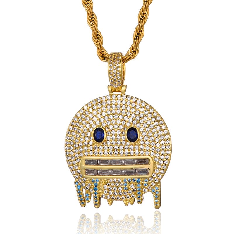 VVS Jewelry hip hop jewelry Gold / 4mm Tennis Chain / 22 Inch Frozen Emoji Pendant Necklace