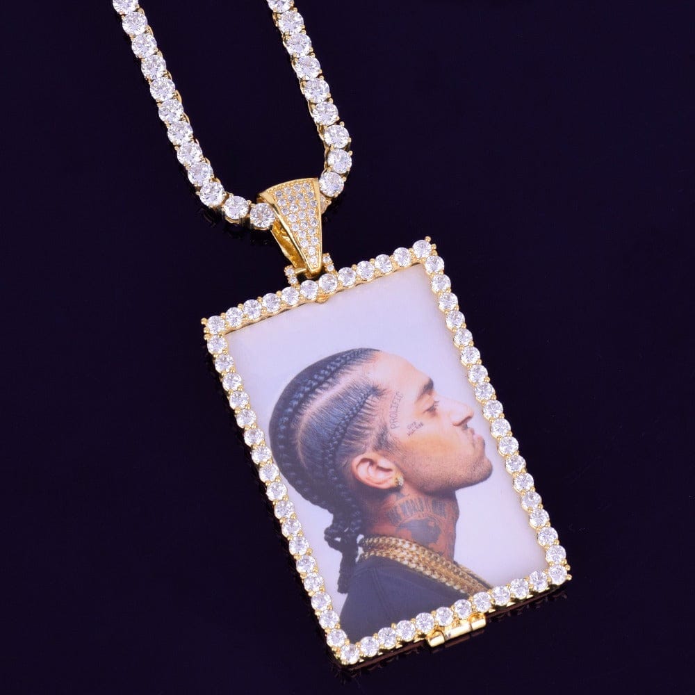 VVS Jewelry hip hop jewelry Gold / 4mm Tennis Chain / 30inch VVS Jewelry Custom Photo Square Medallion Chain