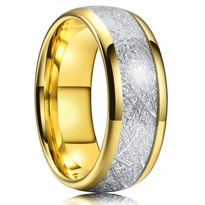 VVS Jewelry hip hop jewelry Gold / 6 8MM Gold/Silver Tungsten Carbide with Vintage Meteorites Pattern Inlay Wedding Band Ring