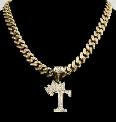 VVS Jewelry hip hop jewelry Gold / A VVS Jewelry Crowned Initial Cuban Pendant Chain