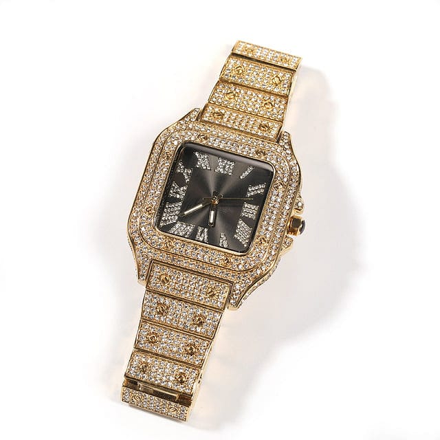 VVS Jewelry hip hop jewelry gold Black Iced Square Roman Watch