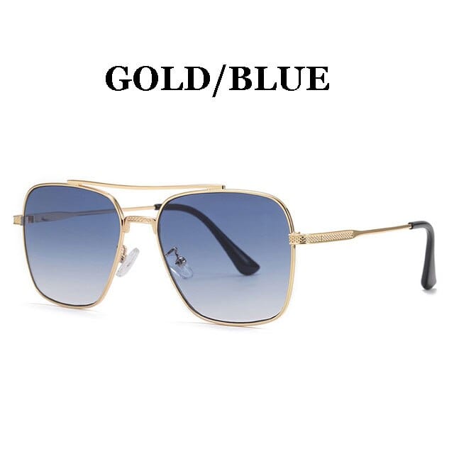 VVS Jewelry hip hop jewelry Gold-Blue Gradient Pilot Sunglasses For Men
