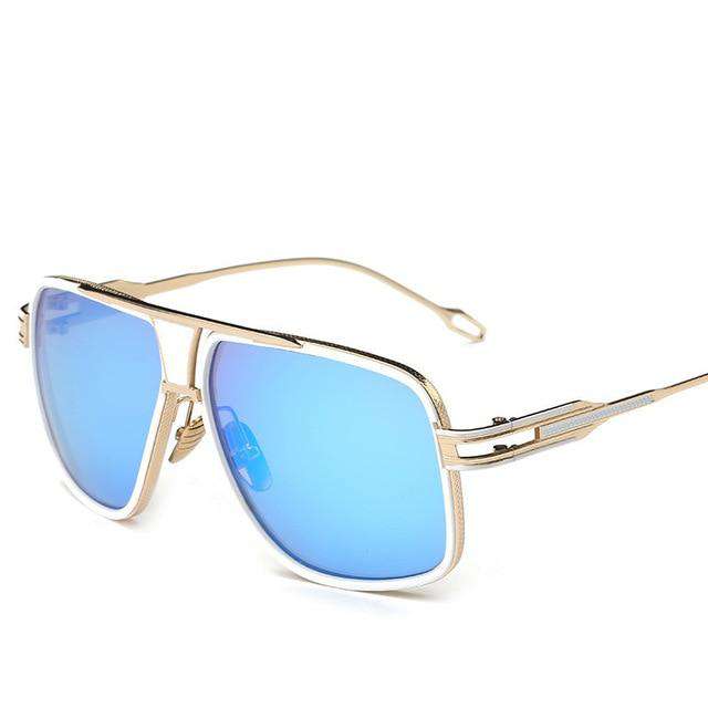 VVS Jewelry hip hop jewelry Gold-Blue Swagger Square Sunglasses