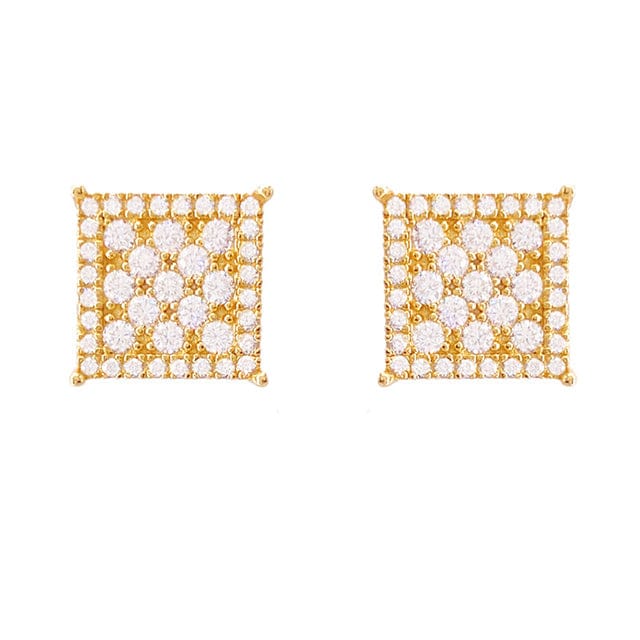 VVS Jewelry hip hop jewelry Gold color Classic Square 925 Silver Moissanite Iced Stud Earrings
