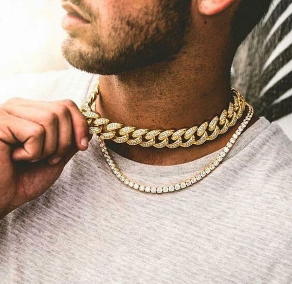 VVS Jewelry hip hop jewelry Gold Combo VVS Jewelry 18K Gold Prong Cuban Chain + Tennis Chain Bundle