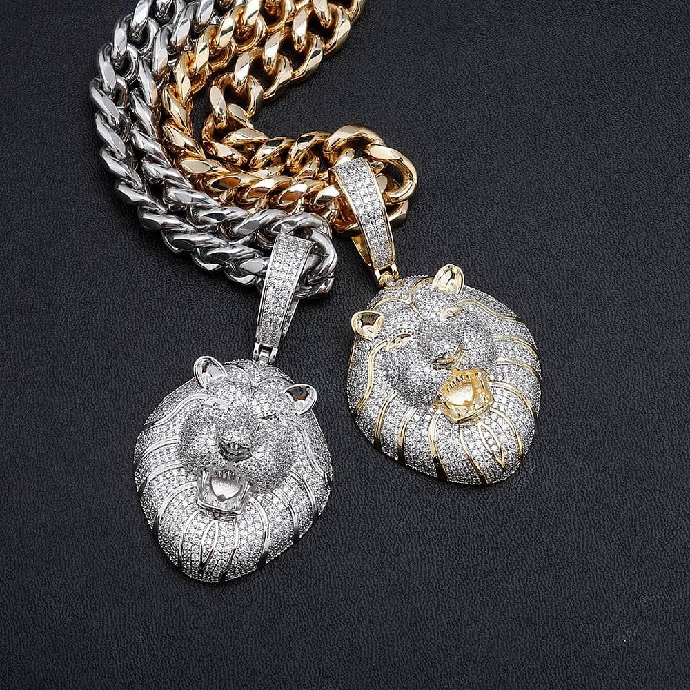 VVS Jewelry hip hop jewelry Gold / Cuban Chain / 18 Inch VVS Jewelry Fully Iced Lion's Head Chain