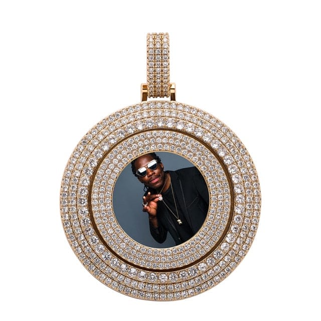 VVS Jewelry hip hop jewelry Gold / Cuban Chain / 20 inch VVS Jewelry Custom Large Spinning Photo Pendant + Chain