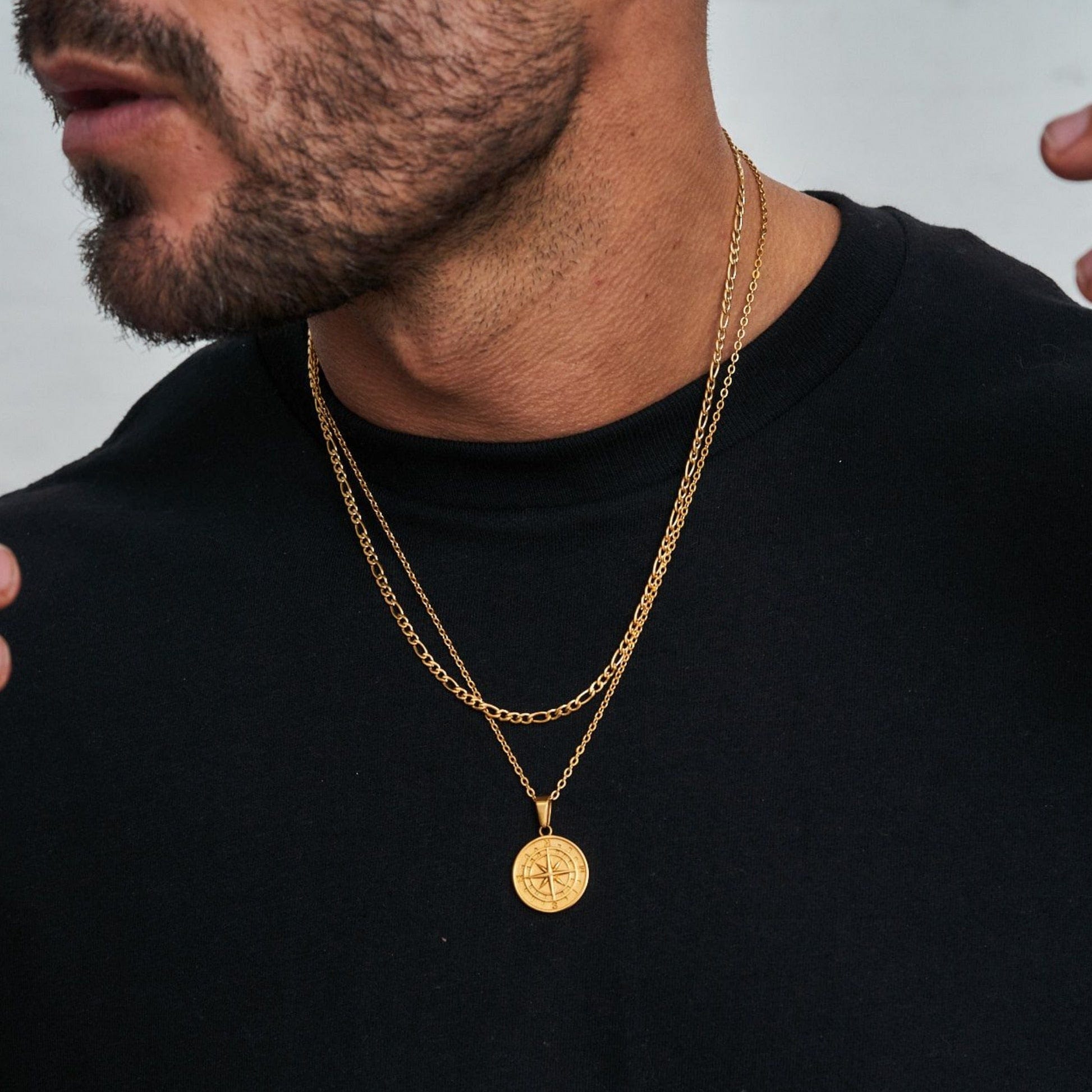 VVS Jewelry hip hop jewelry Gold Figaro Chain VVS Jewelry Compass Pendant Necklace