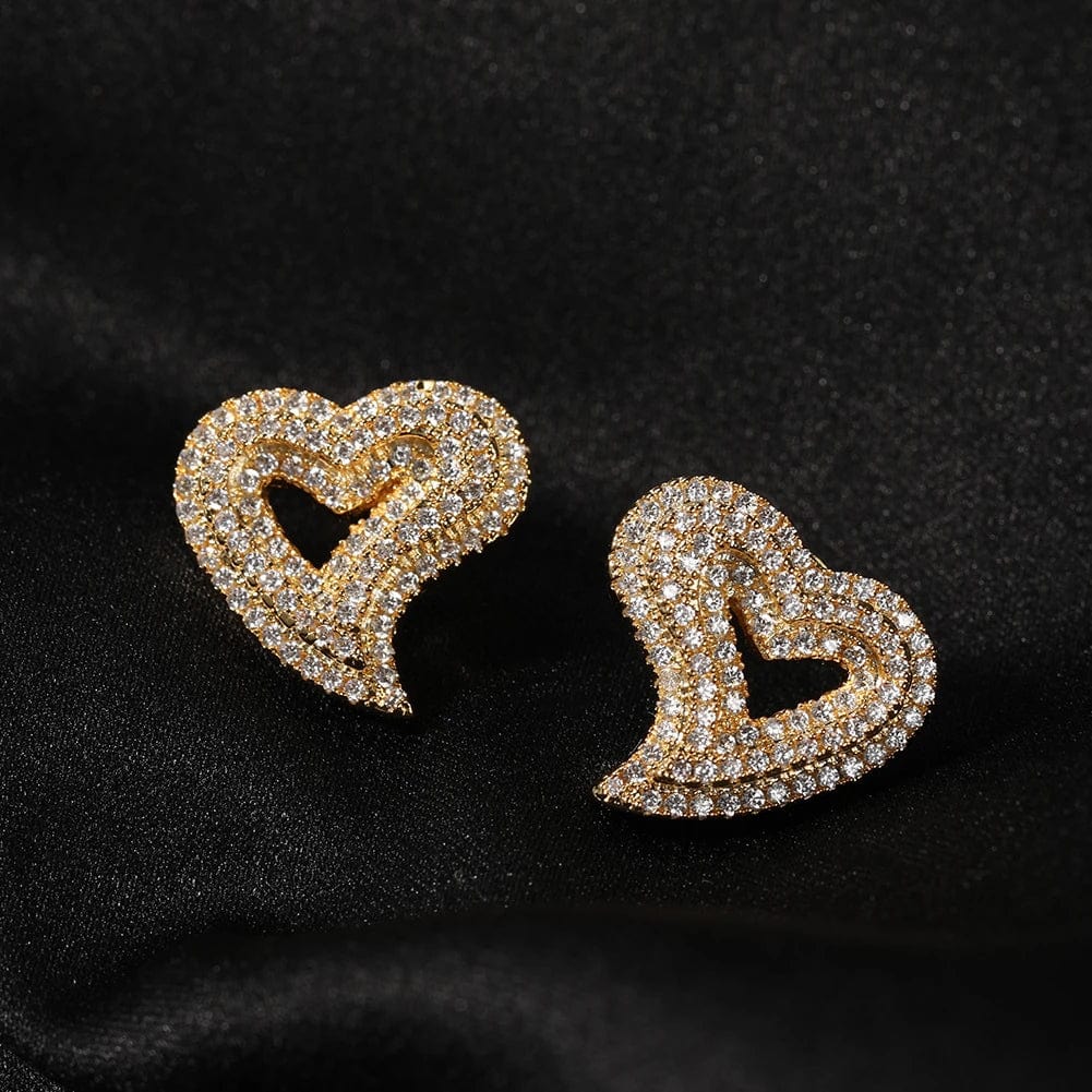 VVS Jewelry hip hop jewelry Gold Hollow Heart Stud Earrings