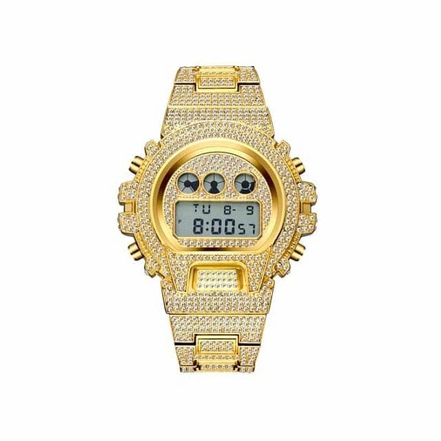 VVS Jewelry hip hop jewelry Gold Iced Out G-Shock Style Digital Watch