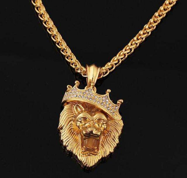 VVS Jewelry hip hop jewelry gold lion 14k Gold Plated Fluorescent Lion Head Pendant Necklace