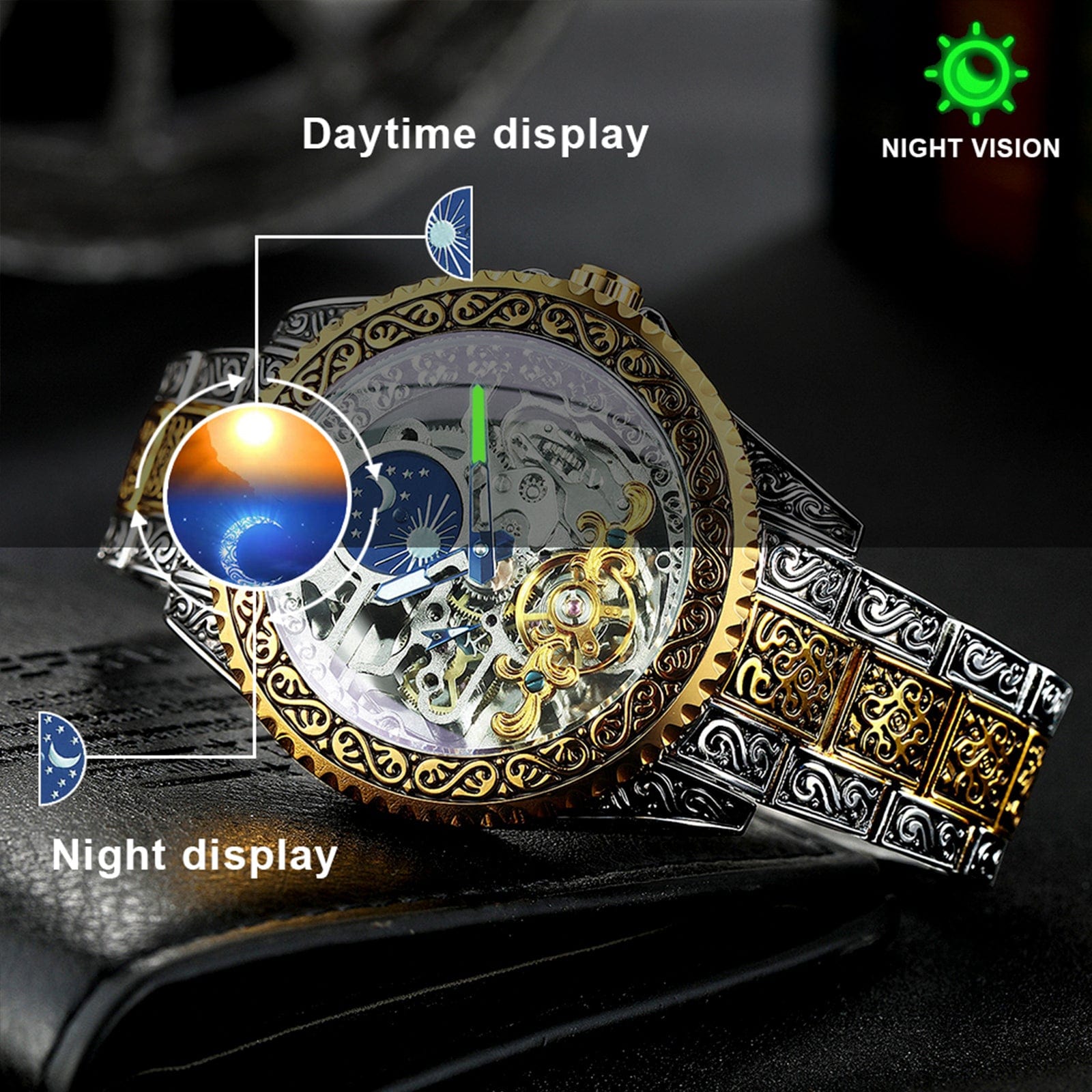 VVS Jewelry hip hop jewelry Gold Luminous Tourbillon Skeleton Mechanical Watch